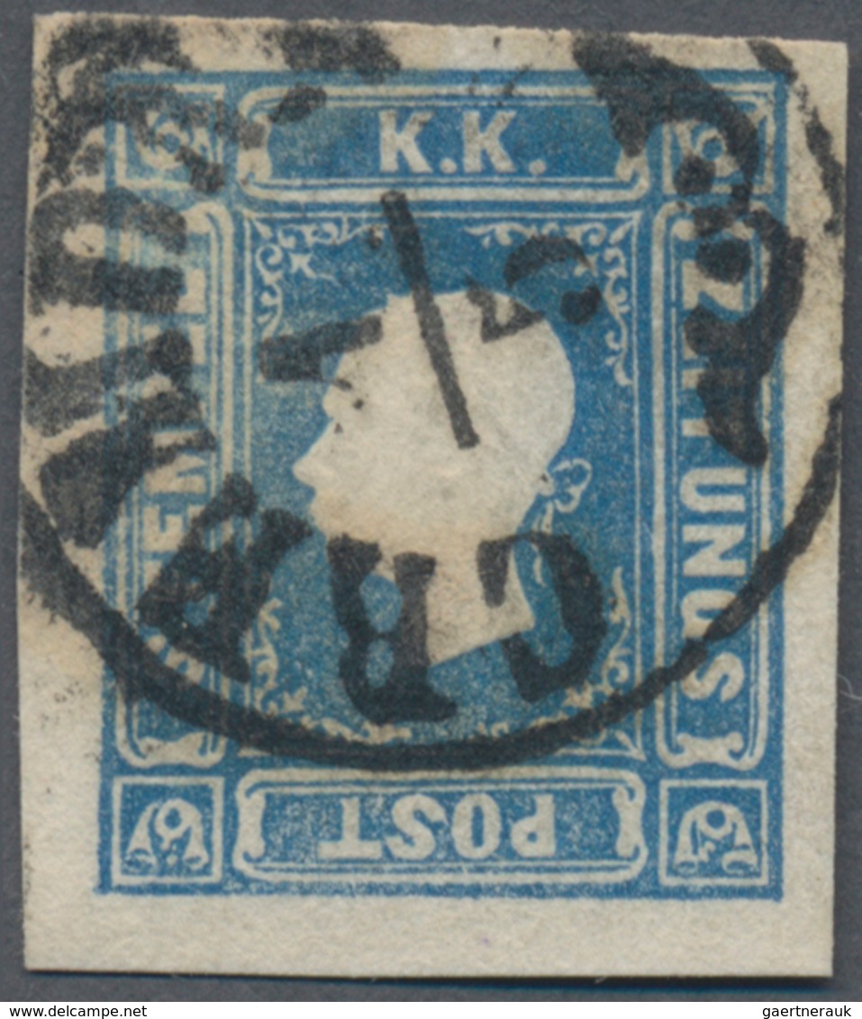 Österreich: 1858, Zeitungsmarke (1,05 Soldi) Blau, Entwertet Mit Einem Etwas öligen Teilabdruck Des - Used Stamps