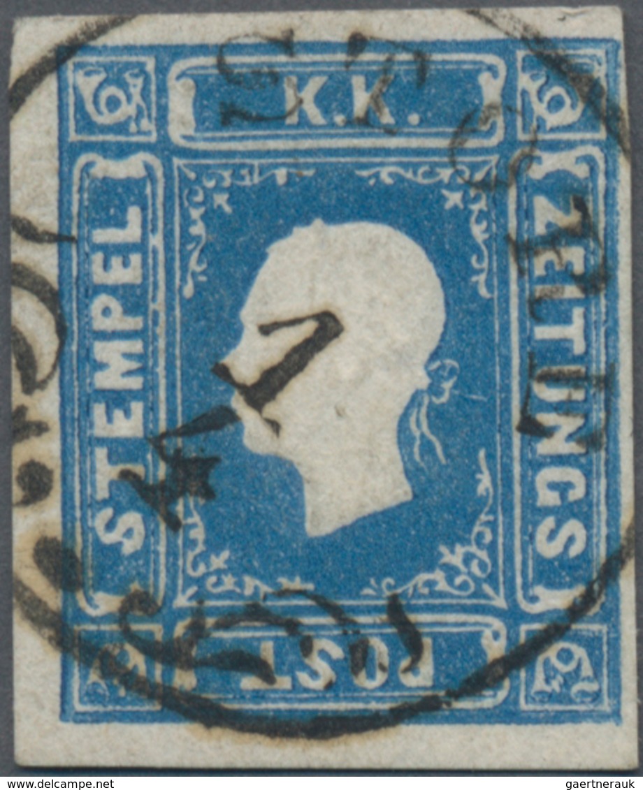 Österreich: 1858, Zeitungsmarke (1,05 Kreuzer/Soldi) Blau, Type I, Gut Gerandet, Entwertet Mit Sitze - Gebruikt