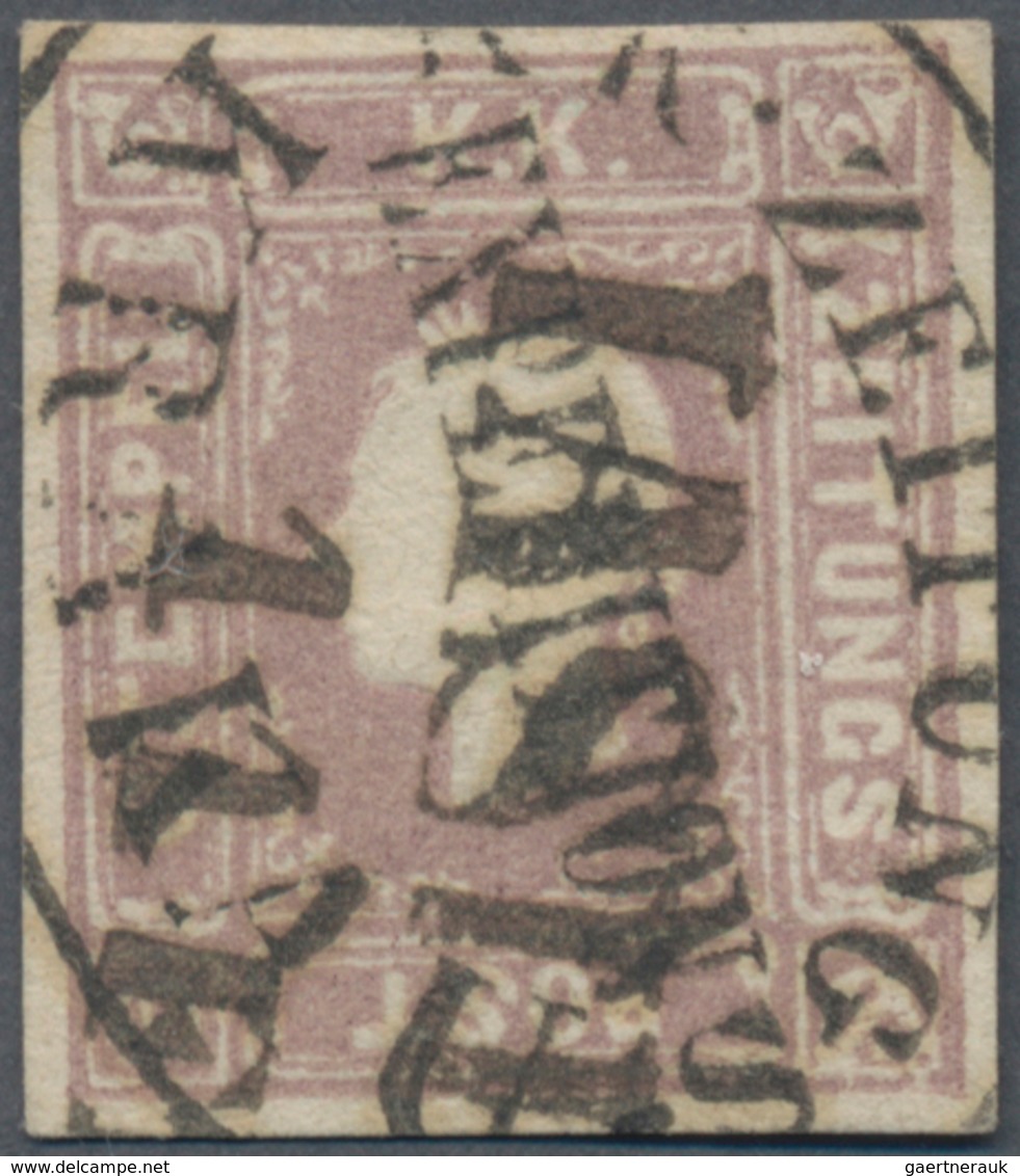 Österreich: 1858, Zeitungsmarke (1,05 Kr.) Lila, Type II Mit Ziemlich Komplettem Zartklarem Ovalstem - Used Stamps