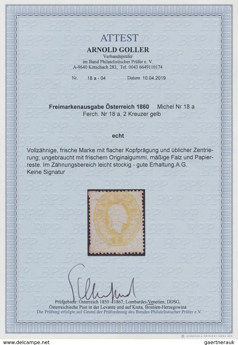 Österreich: 1860, Freimarke Kaiser Franz Joseph 2 Kr. (hell)gelb, Vollzähnige, Frische Marke Mit Fla - Used Stamps