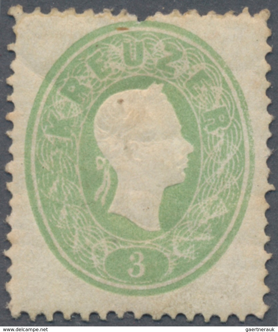 Österreich: 1861, Freimarke 3 Kreuzer Kaiserkopf Im Oval, Hellgrün Mit Zahnlocheinpressung Im Marken - Usati