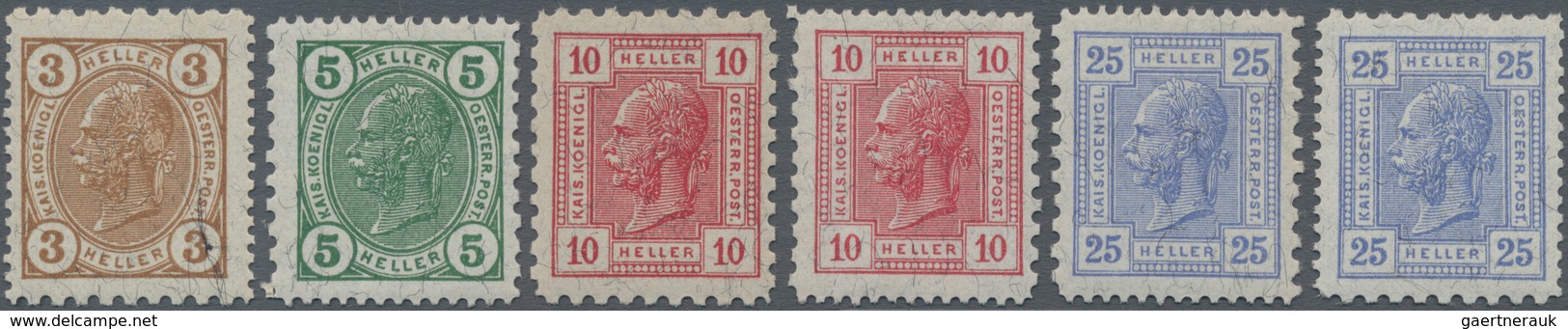 Österreich: 1905/1906, Franz Joseph In Hellerwährung Sechs Werte (3 H. Braun, 5 H. Grün, 2 X 10 H. R - Used Stamps