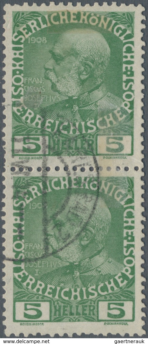 Österreich: 1908, Franz Joseph 5 H. Grün Im Senkrechten Paar Mit Stempel Von Karlsbad Und Deutlichen - Used Stamps