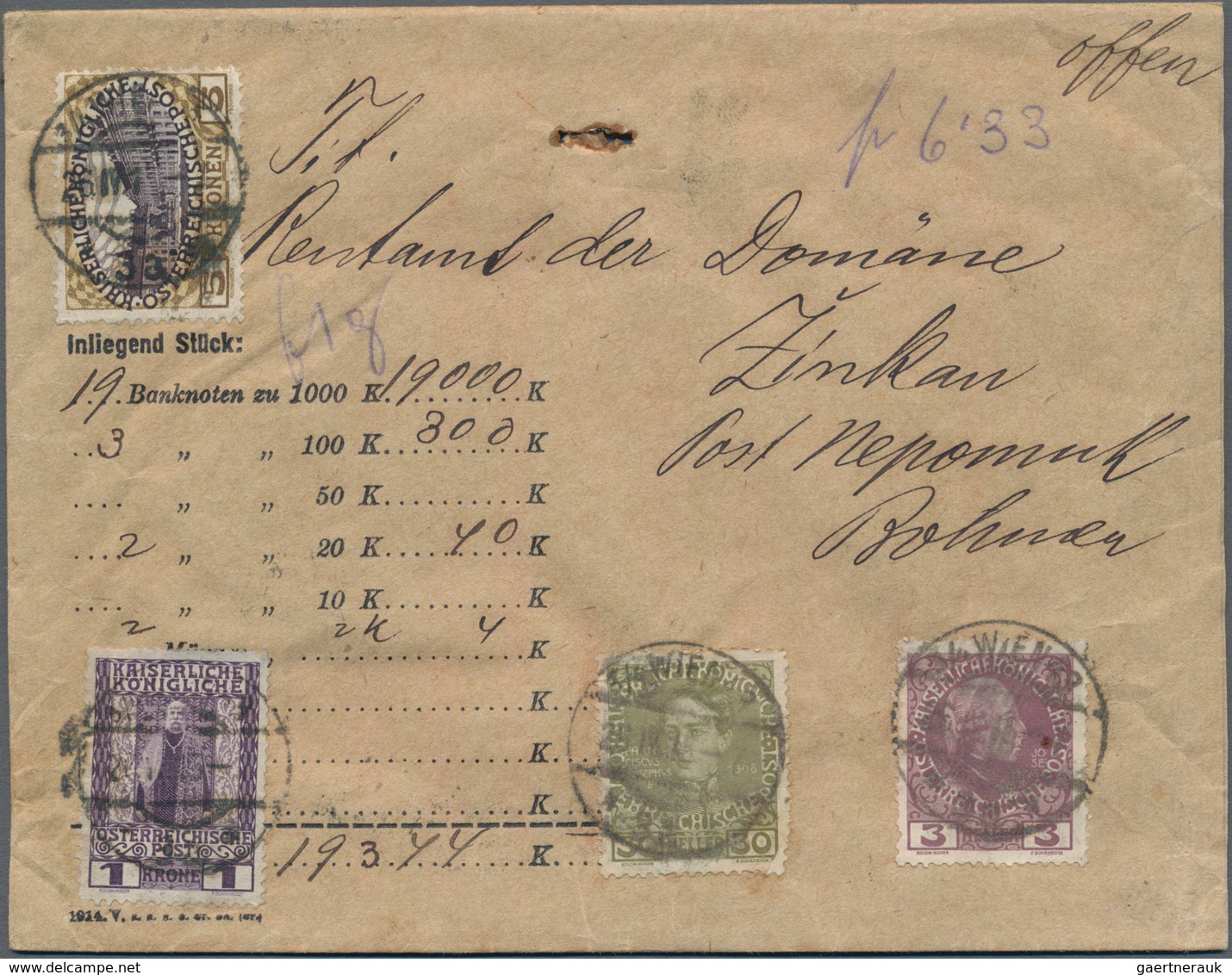 Österreich: 1908, Jubiläumsausgabe 5 Kr. Ockerbraun/schwarzviolett Und Beifrankatur Auf Wertbrief üb - Gebraucht
