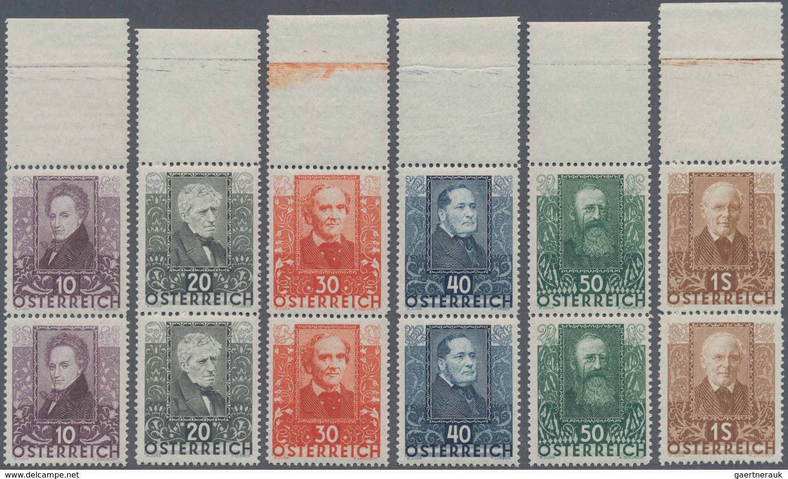 Österreich: 1931, Österreichische Dichter Kompl. Satz In Senkrechten Paaren Vom Oberen Bogenrand, Po - Used Stamps