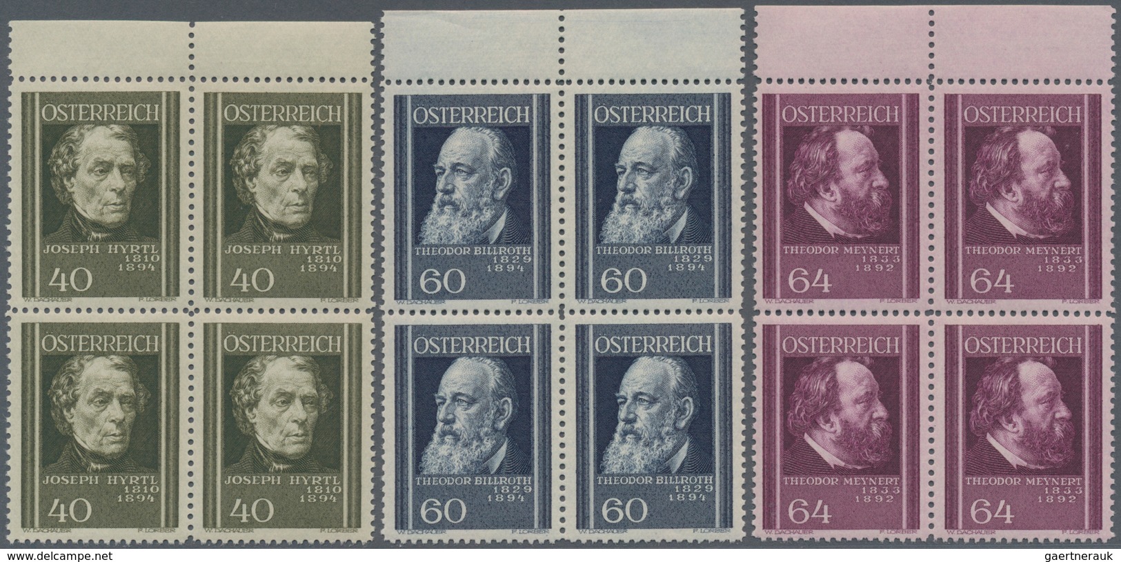 Österreich: 1937, Österreichische Ärzte Kompl. Satz In Viererblocks Vom Oberen Bogenrand, Postfrisch - Gebraucht