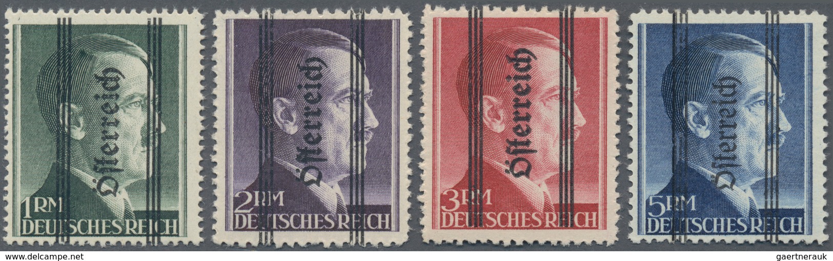 Österreich: 1945, 1 Pf Bis 5 RM 'Grazer Aufdruck', Dabei 1 RM Gezähnt K 14 In Type I, 2 RM Und 3 RM - Gebraucht