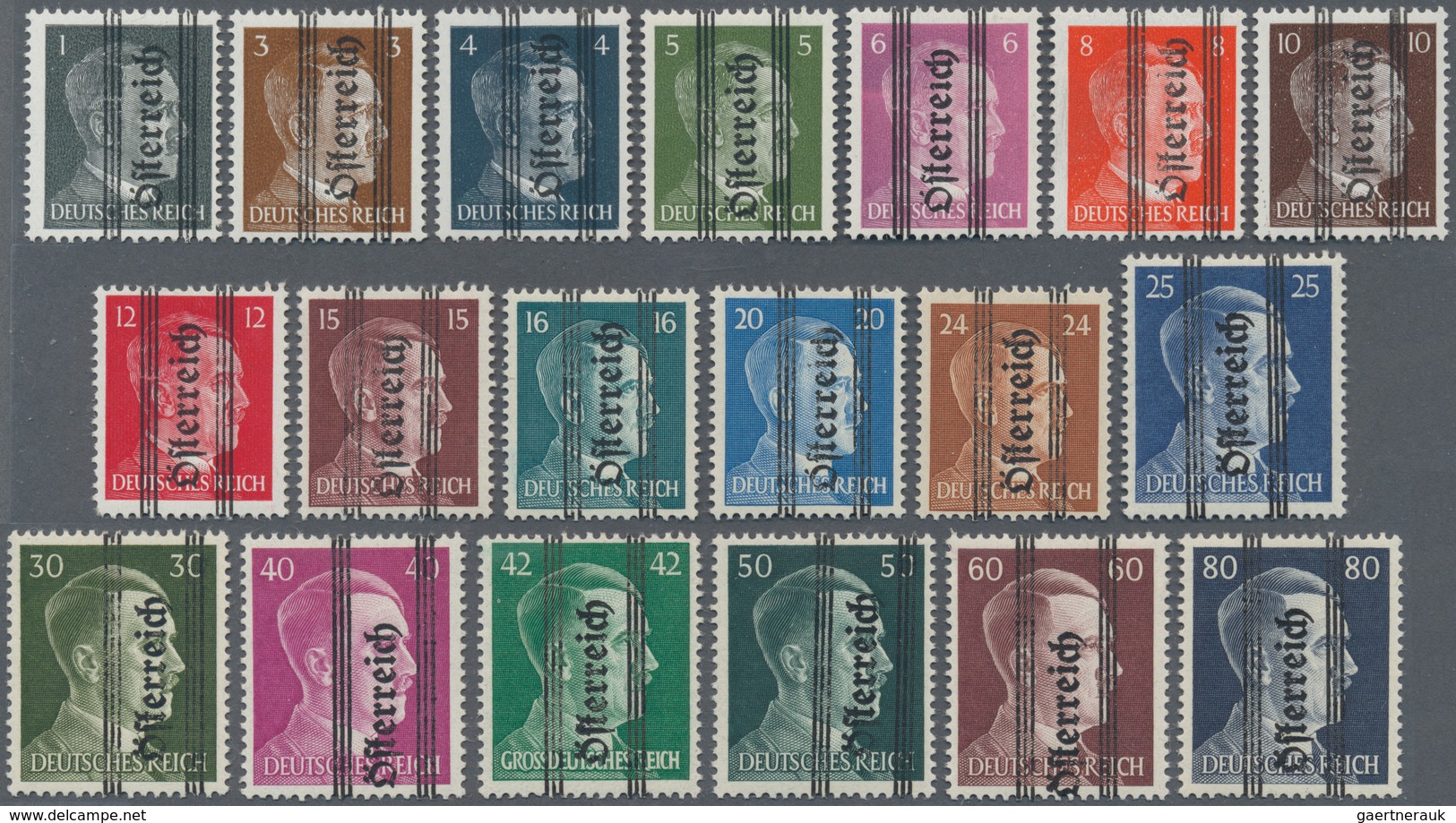 Österreich: 1945, 1 Pf Bis 5 RM 'Grazer Aufdruck', Dabei 1 RM Gezähnt K 14 In Type I, 2 RM Und 3 RM - Gebraucht