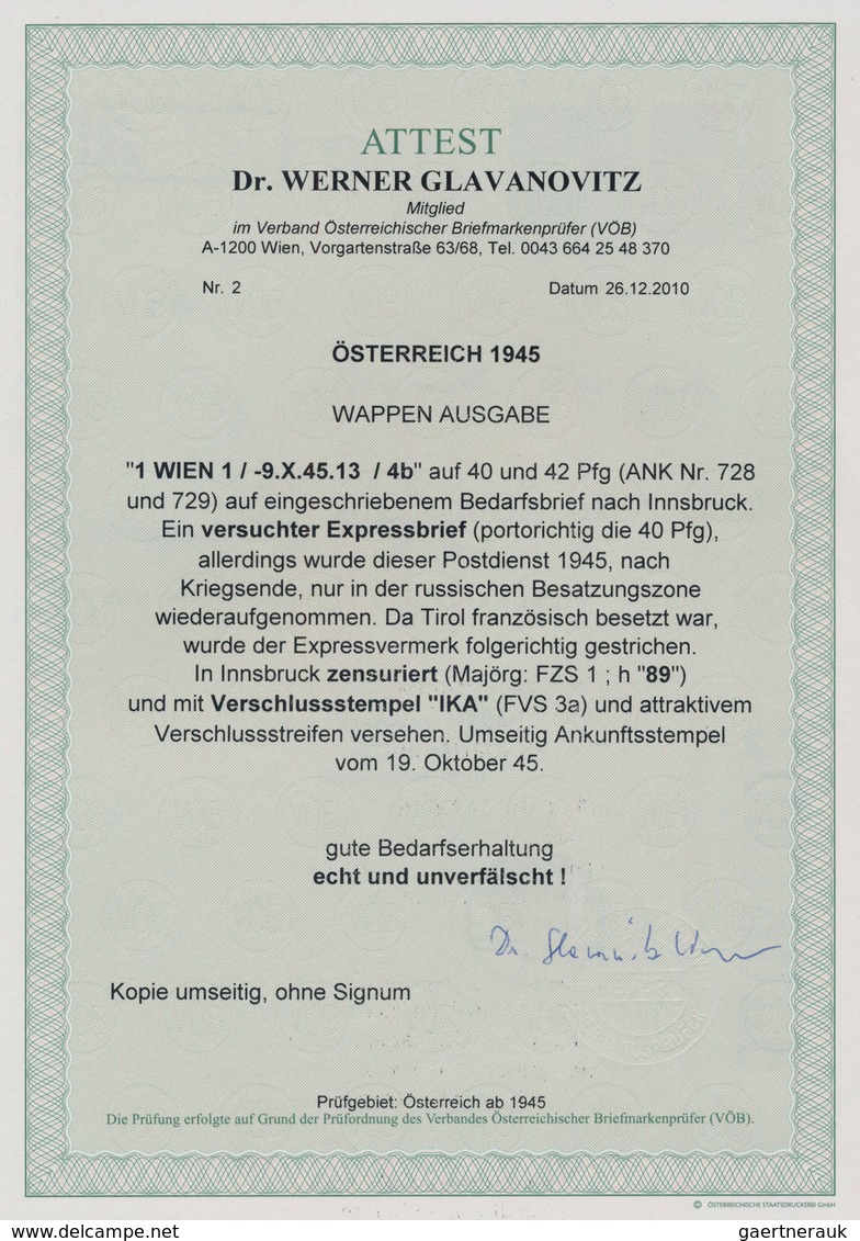 Österreich: 1945, 40 Pf Lila Und 42 Pf Graugrün 'Wappen', Portogerecht Frankiert Als Gebühr Für Eine - Gebraucht