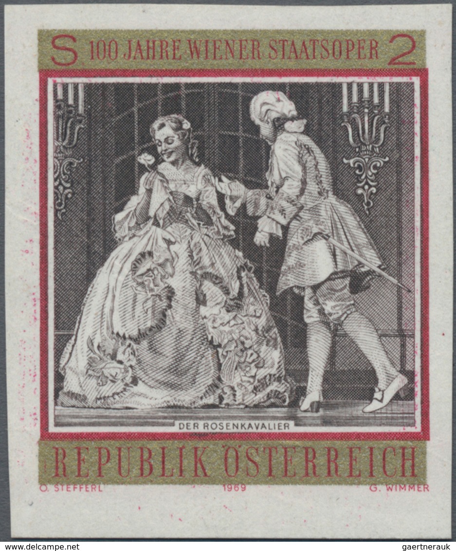 Österreich: 1969, 100 Jahre Wiener Staatsoper 2 S. 'Der Rosenkavalier' UNGEZÄHNT Auf Weißen Gummiert - Gebraucht