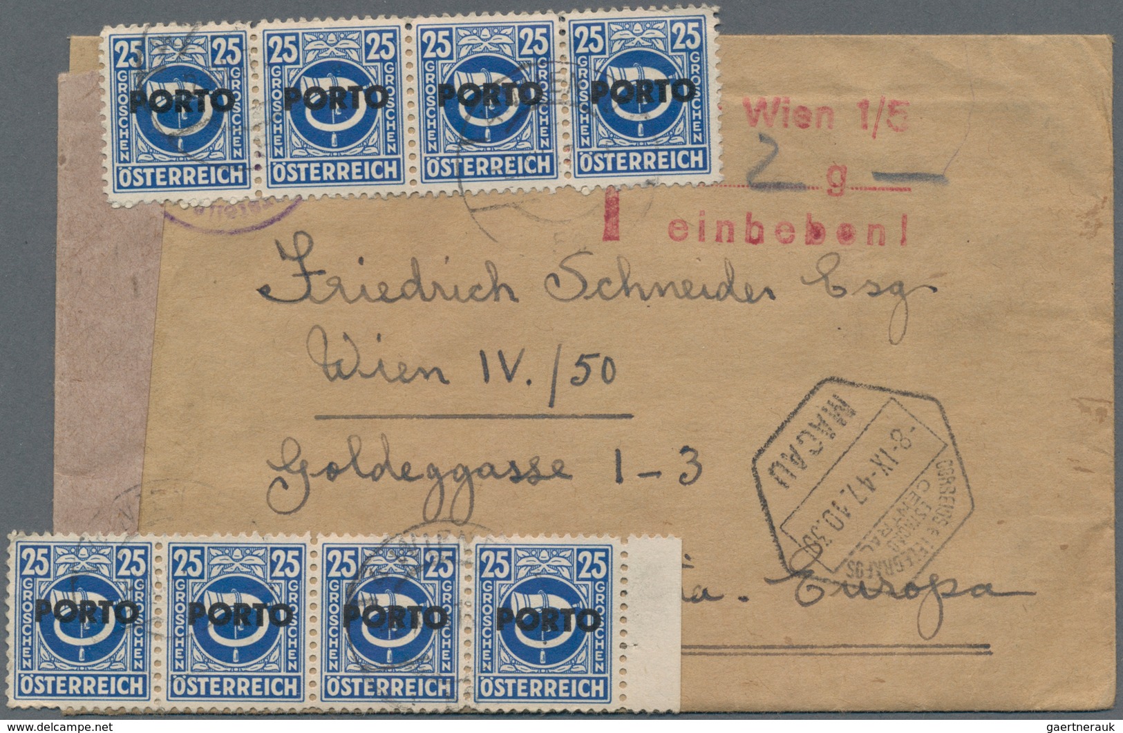 Österreich - Portomarken: 1947, INCOMING MAIL, Brief Aus Macau, Vs. Tagesstempel CORREIOS E TELEGRAF - Postage Due