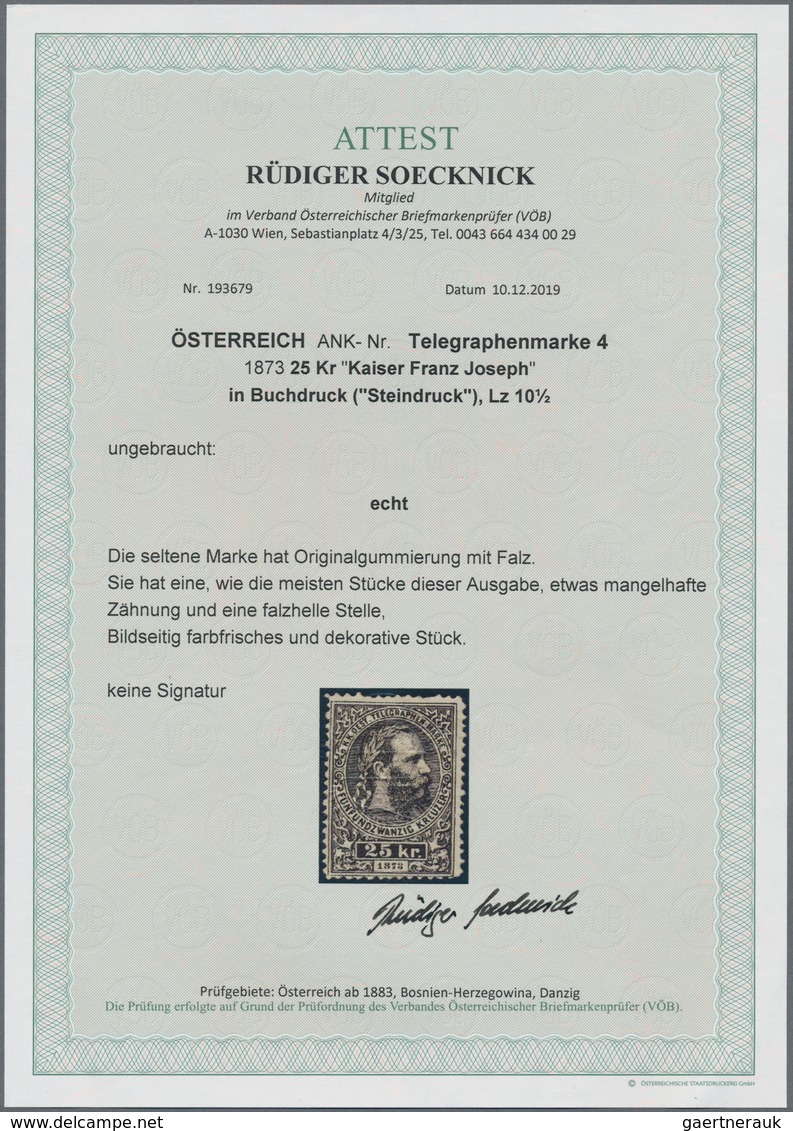 Österreich - Telegrafenmarken: 1873, Kaiser Franz Joseph 25 Kr Schwarz, Buchdruck ("Steindruck") In - Telegraphenmarken