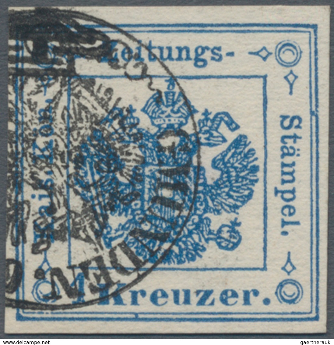 Österreich - Zeitungsstempelmarken: 1858, Doppeladler 1 Kr. Blau In Type IIb Mit Dekorativem MASCHIN - Newspapers