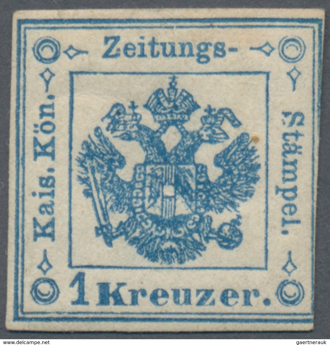 Österreich - Zeitungsstempelmarken: 1858, 1 Kr. Blau, Grober Druck, Provisorische Type I, Dreiseitig - Zeitungsmarken
