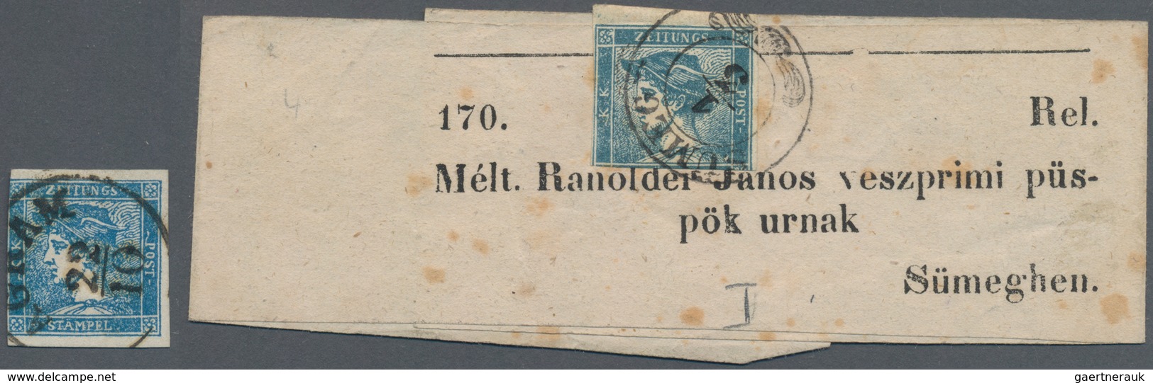 Österreich - Zeitungsstempelmarken: 1851, 0.6Kr Merkur Blau Auf Vollständigem Streifband Mit Eingedr - Zeitungsmarken