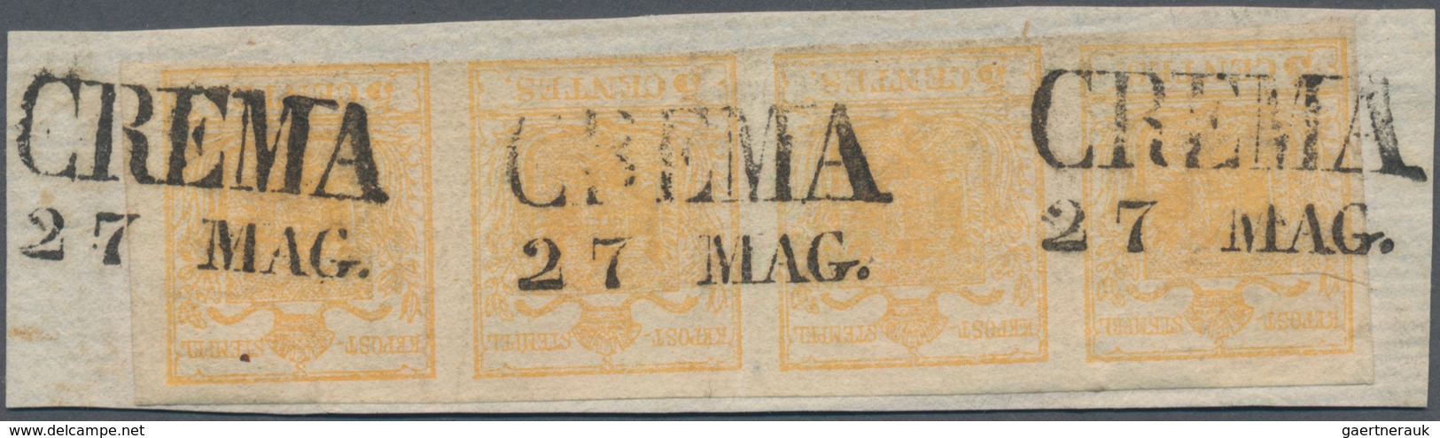 Österreich - Lombardei Und Venetien: 1850, 5 C. Orangeocker Auf Handpapier, Type I, Mesit Gut Gerand - Lombardy-Venetia