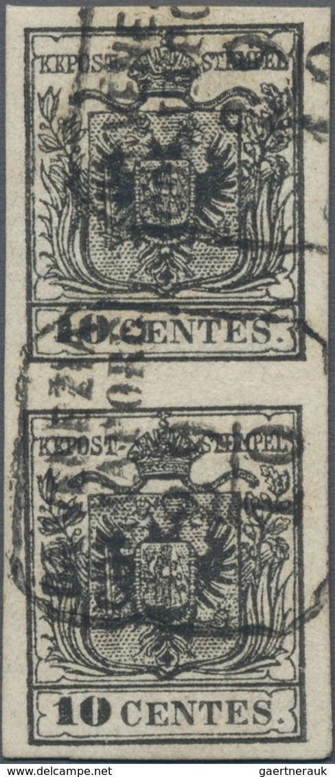 Österreich - Lombardei Und Venetien: 1850, 10 C. Schwarz Auf Kartonpapier (HP 0,12 Mm) Im Senkrechte - Lombardy-Venetia