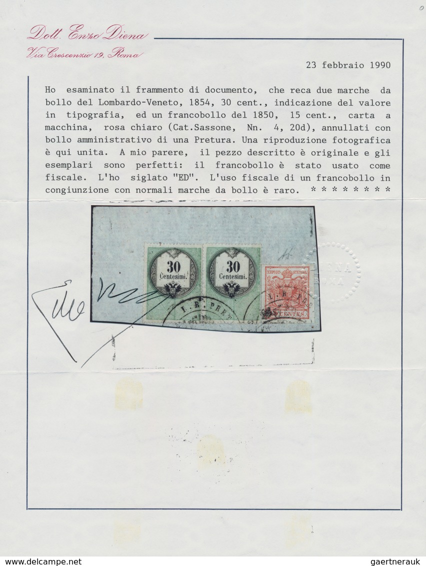 Österreich - Lombardei Und Venetien: 1854, 15 C Hellrosa, Maschinenpapier, Zusammen Mit Einem Waager - Lombardo-Venetien