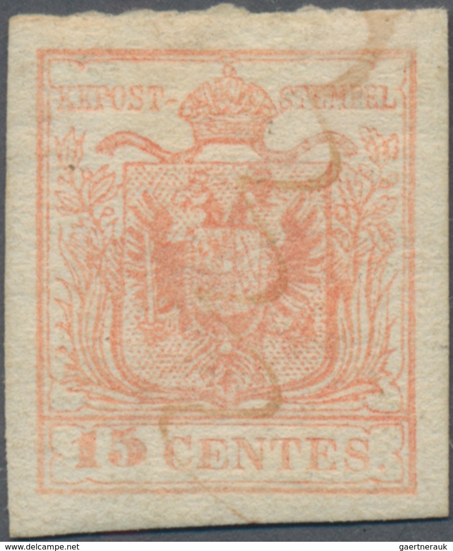 Österreich - Lombardei Und Venetien: 1854, 15 C. Blaßrosa, MP Type III, Mit Orginalgummi Und Abgesch - Lombardo-Venetien