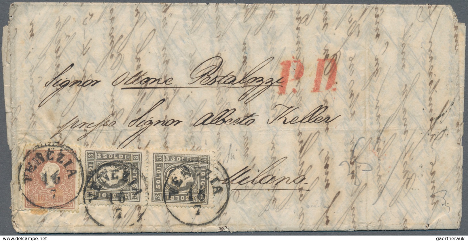 Österreich - Lombardei Und Venetien: 1859, 3 So Schwarzgrau, Type II, Senkrechtes Paar, Vollzähnig U - Lombardo-Venetien