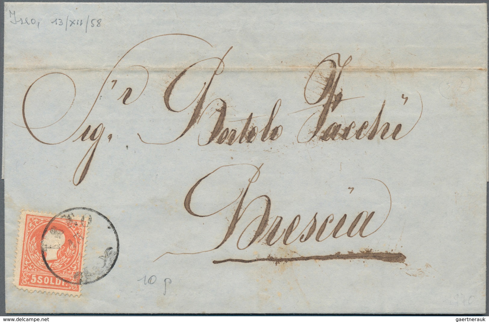 Österreich - Lombardei Und Venetien: 1858, 5 So Rot Type I Entwertet Mit K1 "ISEO" (Sass. 10 Pkte.) - Lombardy-Venetia