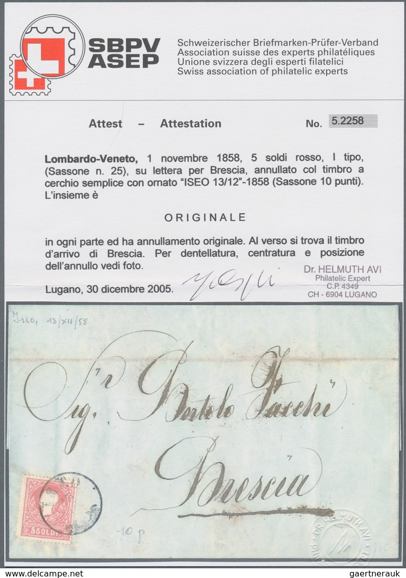 Österreich - Lombardei Und Venetien: 1858, 5 So Rot Type I Entwertet Mit K1 "ISEO" (Sass. 10 Pkte.) - Lombardo-Venetien