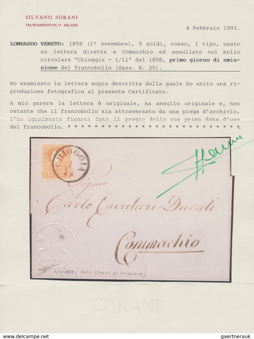 Österreich - Lombardei Und Venetien: 1858, 5 S Rot, Type I, Einzelfrankatur Auf Komplettem Faltbrief - Lombardy-Venetia