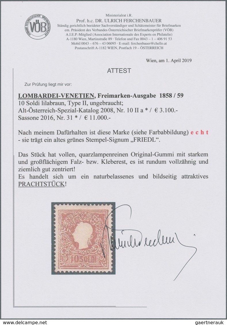 Österreich - Lombardei Und Venetien: 1859, 10 Soldi Lilabraun, Type II, Farbfrisches Und Gut Gezähnt - Lombardo-Venetien