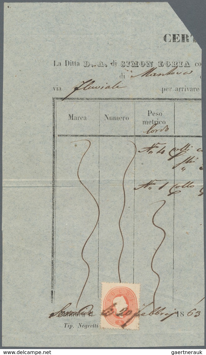 Österreich - Lombardei Und Venetien: 1862, 5 Soldi Rot, Verwendet Als STEMPELMARKE, übergehend Hands - Lombardy-Venetia