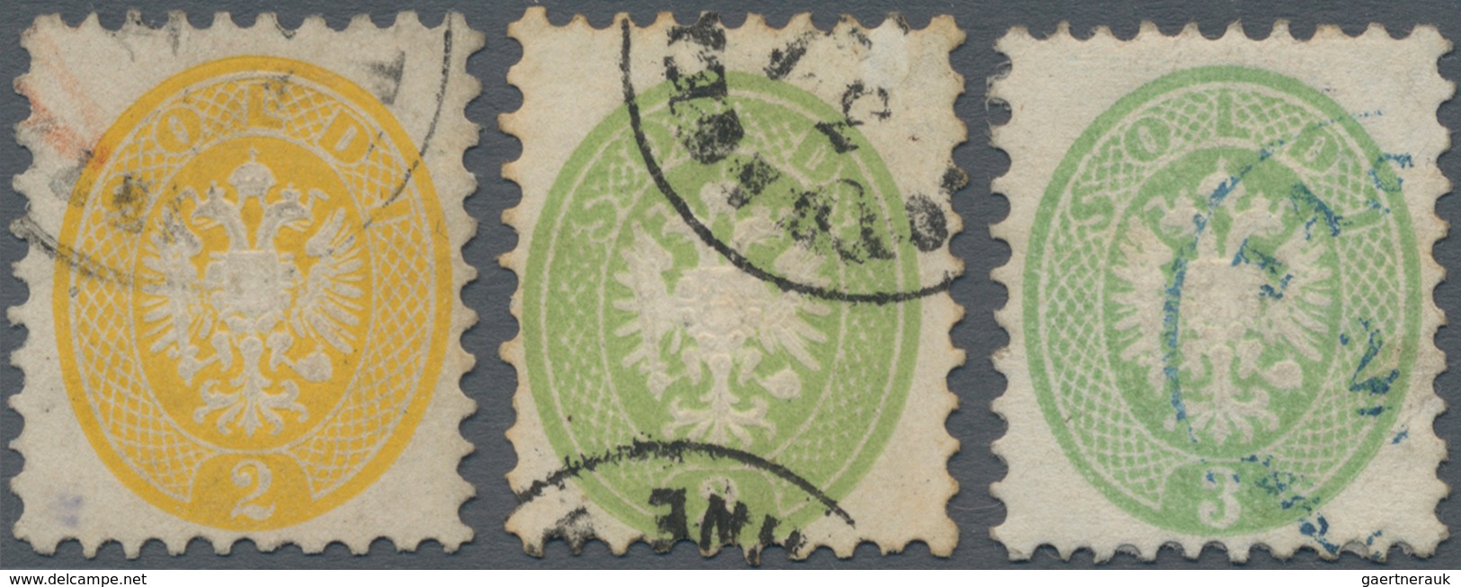 Österreich - Lombardei Und Venetien: 1864, Doppeladler 2 So. Gelb Und 2 X 3 So. Grün Alle Weit Gezäh - Lombardy-Venetia
