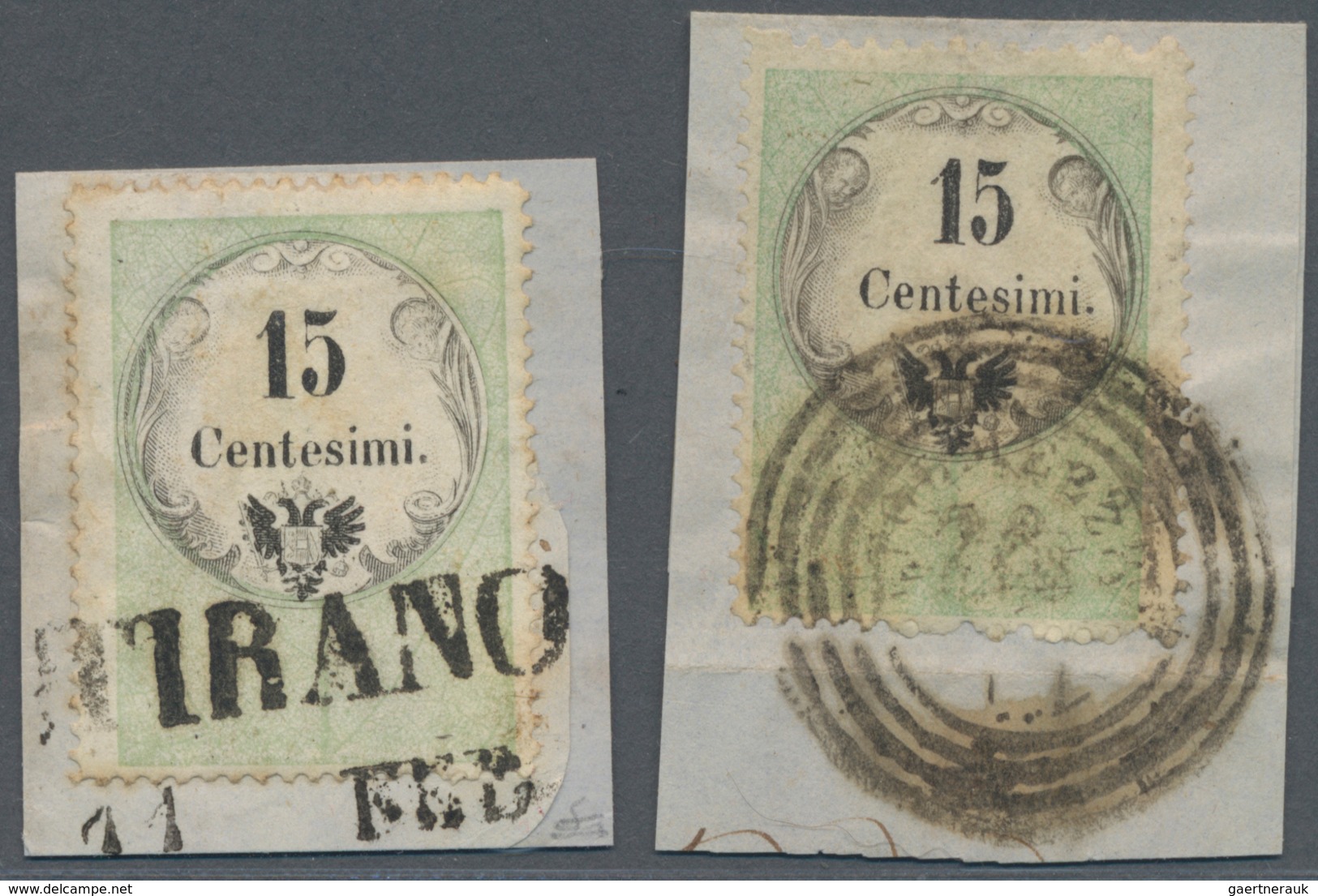 Österreich - Lombardei Und Venetien - Stempelmarken: 1854, 15 C Grün/schwarz, Buchdruck, Zwei Exempl - Lombardy-Venetia