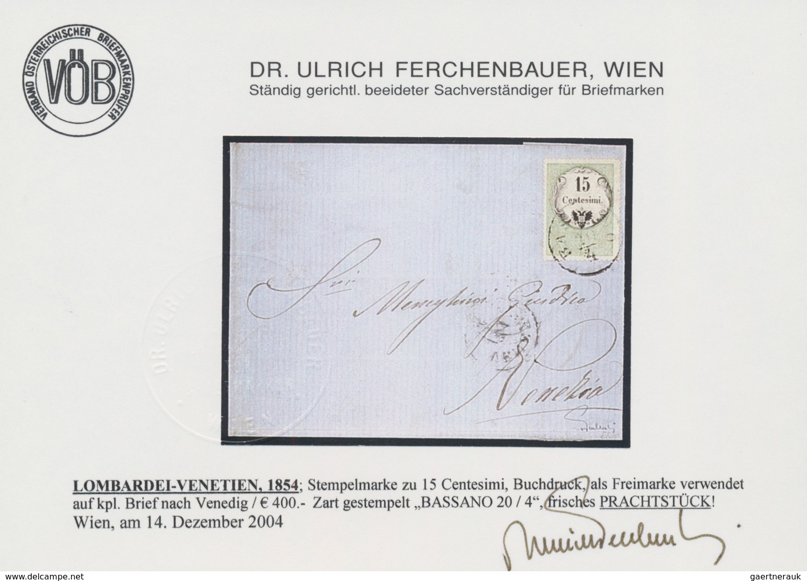 Österreich - Lombardei Und Venetien - Stempelmarken: 1854, 15 C Grün/schwarz, Buchdruck, Sauber Entw - Lombardije-Venetië