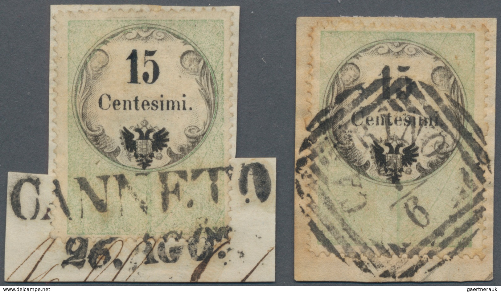Österreich - Lombardei Und Venetien - Stempelmarken: 1854, 15 C Grün/schwarz, Buchdruck, Zwei Exempl - Lombardo-Venetien