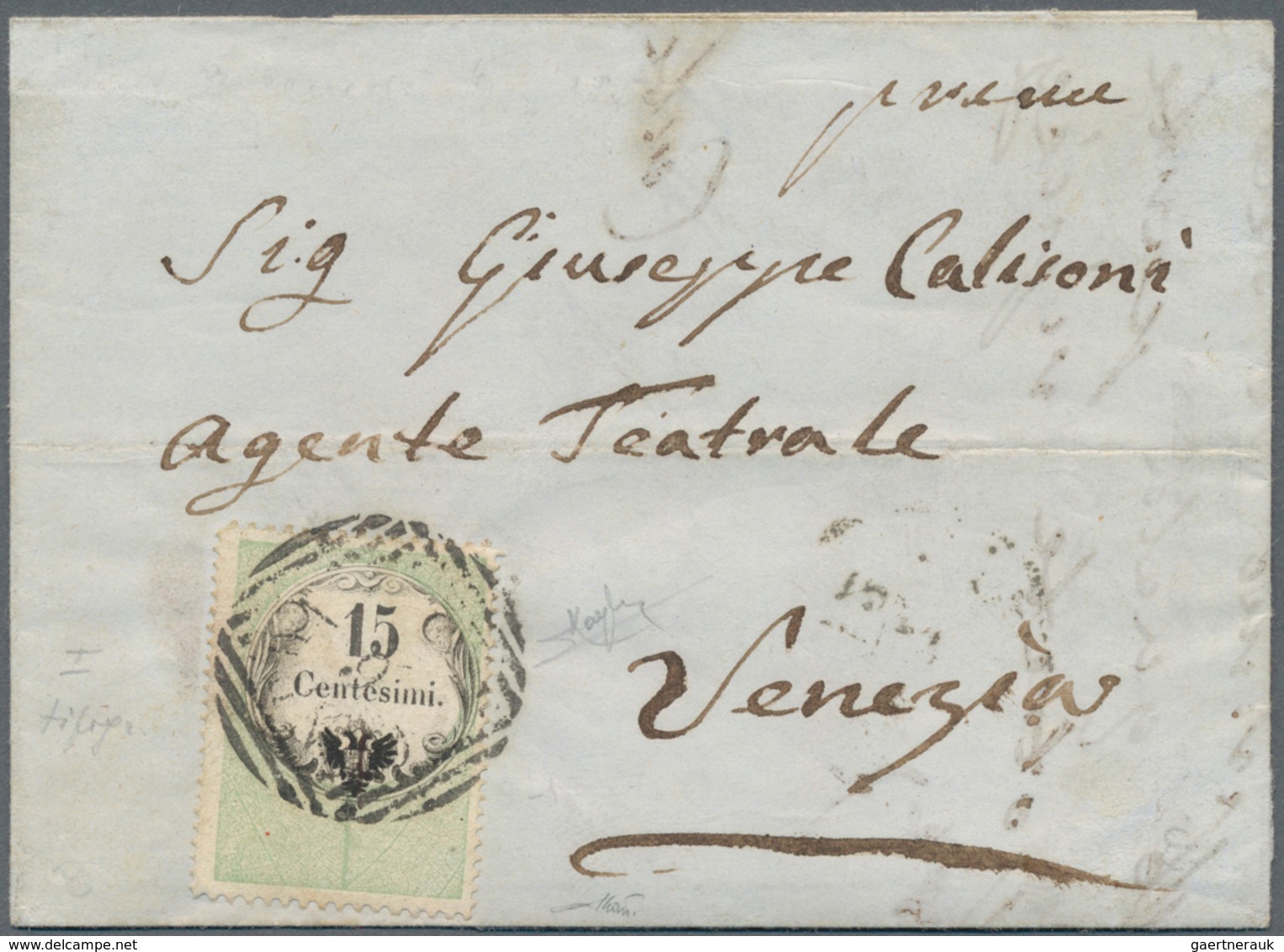 Österreich - Lombardei Und Venetien - Stempelmarken: 1854, 15 C Grün/schwarz, Buchdruck, Entwertet M - Lombardy-Venetia