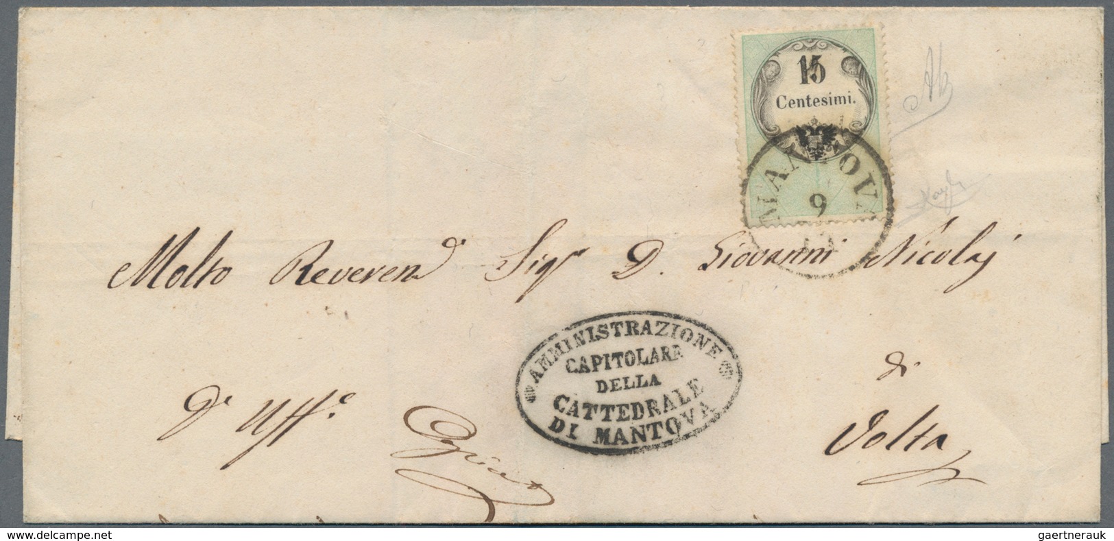 Österreich - Lombardei Und Venetien - Stempelmarken: 1854, 15 C Grün/schwarz, Buchdruck, Entwertet M - Lombardy-Venetia