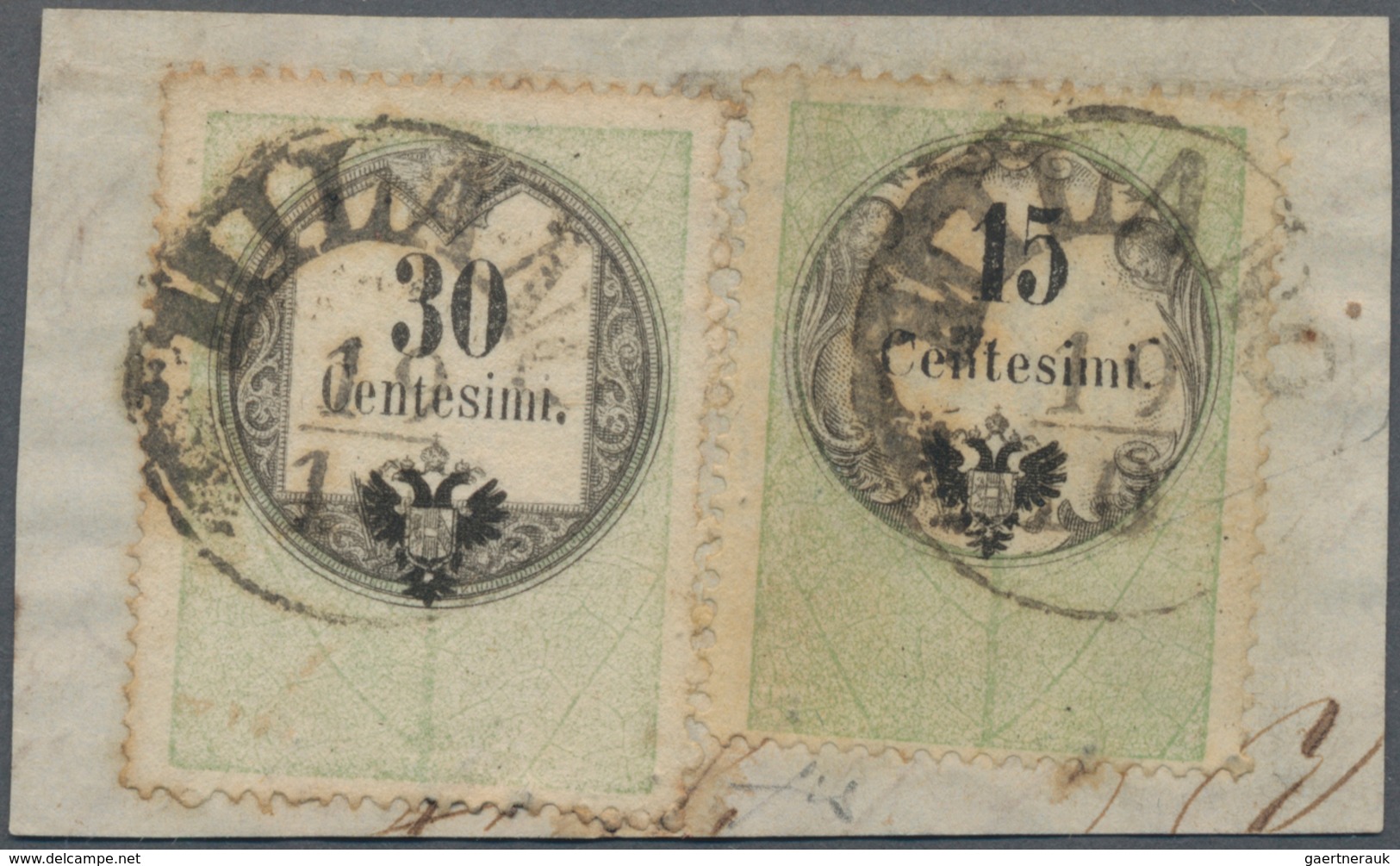 Österreich - Lombardei Und Venetien - Stempelmarken: 1854, 15 C Grün/schwarz Und 30 C Grün/schwarz, - Lombardy-Venetia