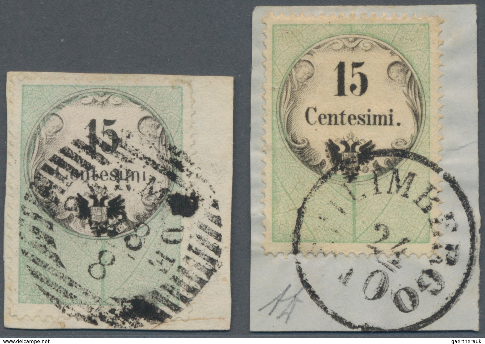 Österreich - Lombardei Und Venetien - Stempelmarken: 1854, 15 C Grün/schwarz, Kupferdruck, Zwei Exem - Lombardo-Venetien