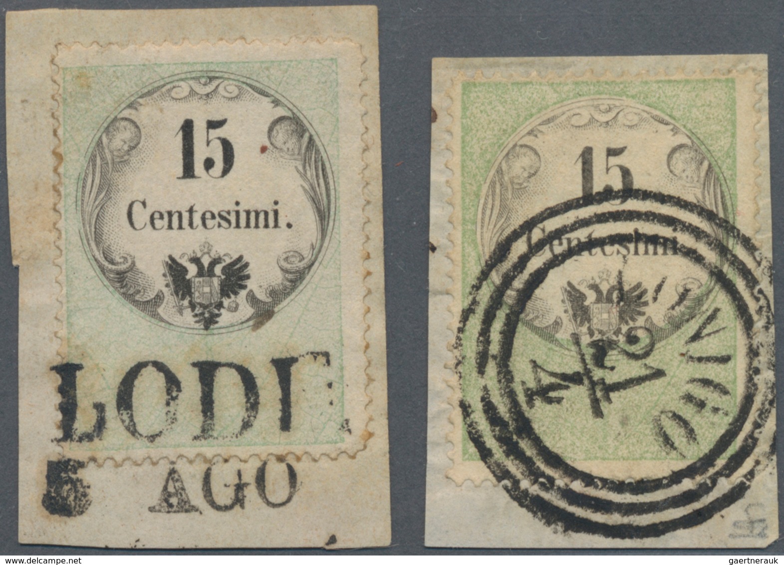 Österreich - Lombardei Und Venetien - Stempelmarken: 1854, 15 C Grün/schwarz, Kupferdruck, Zwei Exem - Lombardo-Venetien