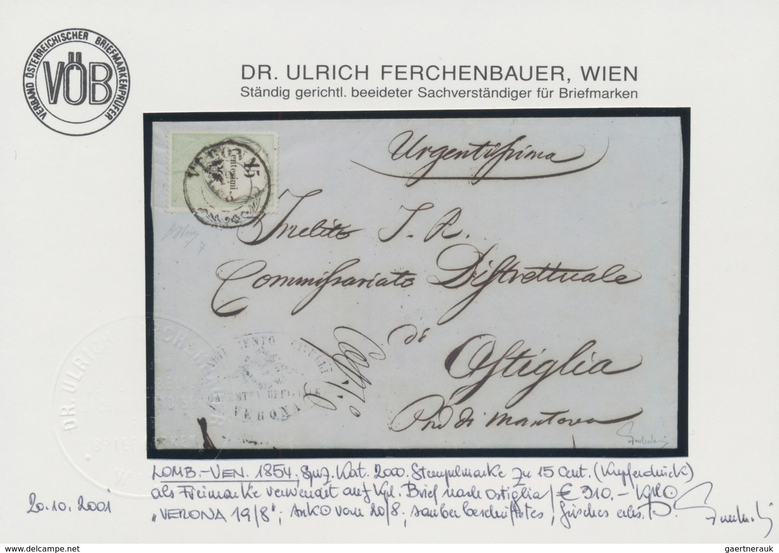 Österreich - Lombardei Und Venetien - Stempelmarken: 1854, 15 C Grün/schwarz, Kupferdruck, Entwertet - Lombardy-Venetia