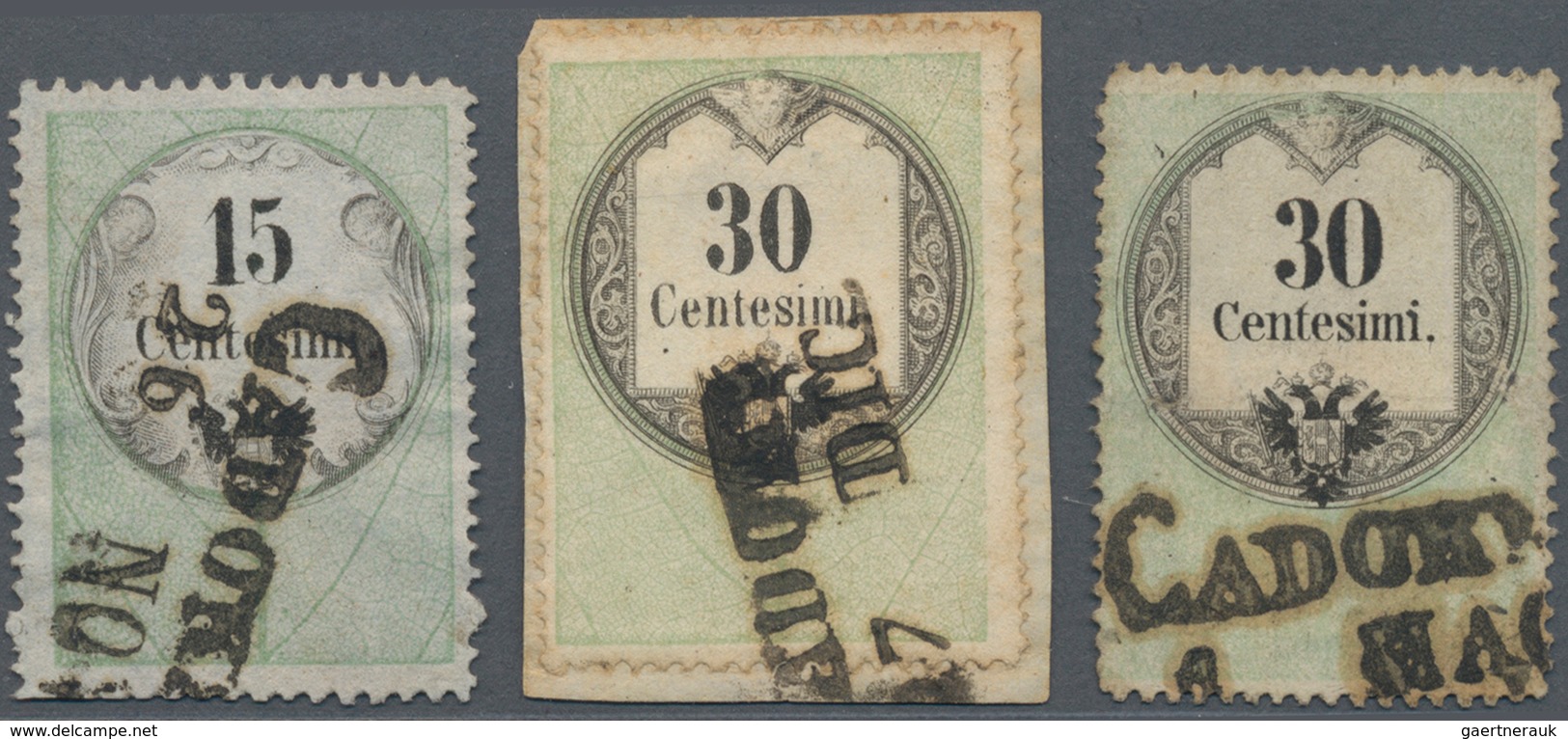 Österreich - Lombardei Und Venetien - Stempelmarken: 1854, 15 C Grün/schwarz, Kupferdruck, 30 C Grün - Lombardy-Venetia