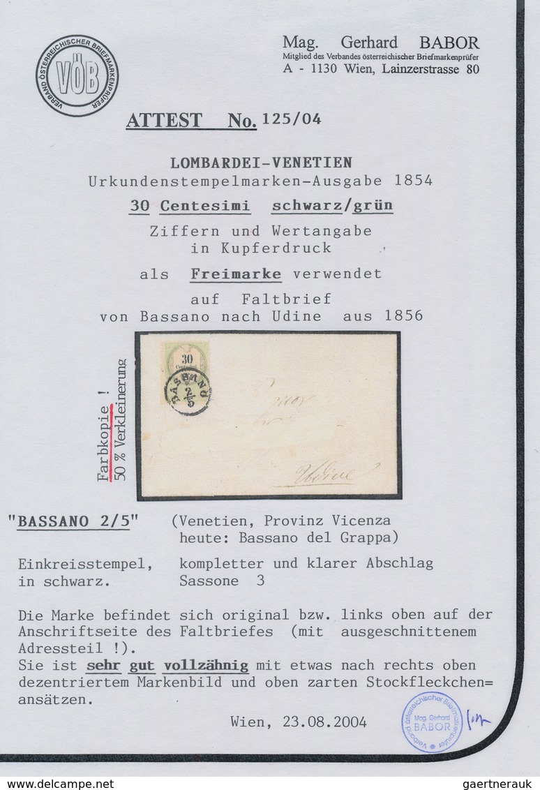 Österreich - Lombardei Und Venetien - Stempelmarken: 1854, 30 C Grün/schwarz, Kupferdruck, Sauber En - Lombardy-Venetia