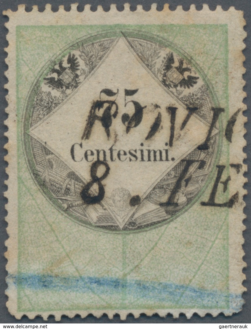 Österreich - Lombardei Und Venetien - Stempelmarken: 1854, 75 C Grün/schwarz, Kupferdruck, Gut Gezäh - Lombardy-Venetia