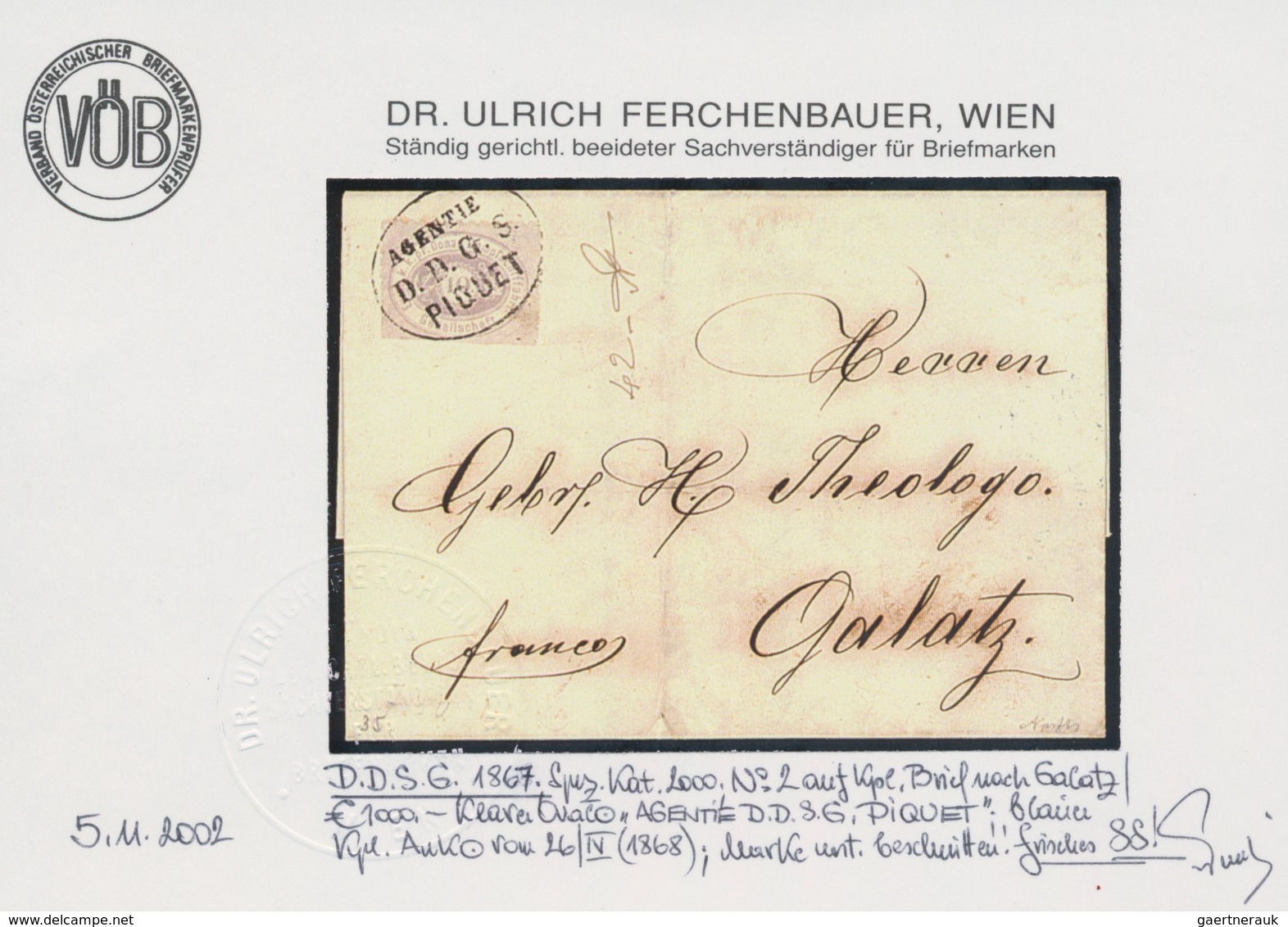 Österreich - Donau-Dampfschifffahrtsgesellschaft: PIQUET, 1866, 10 Kr. Lila (unten Scherentrennung) - Other & Unclassified