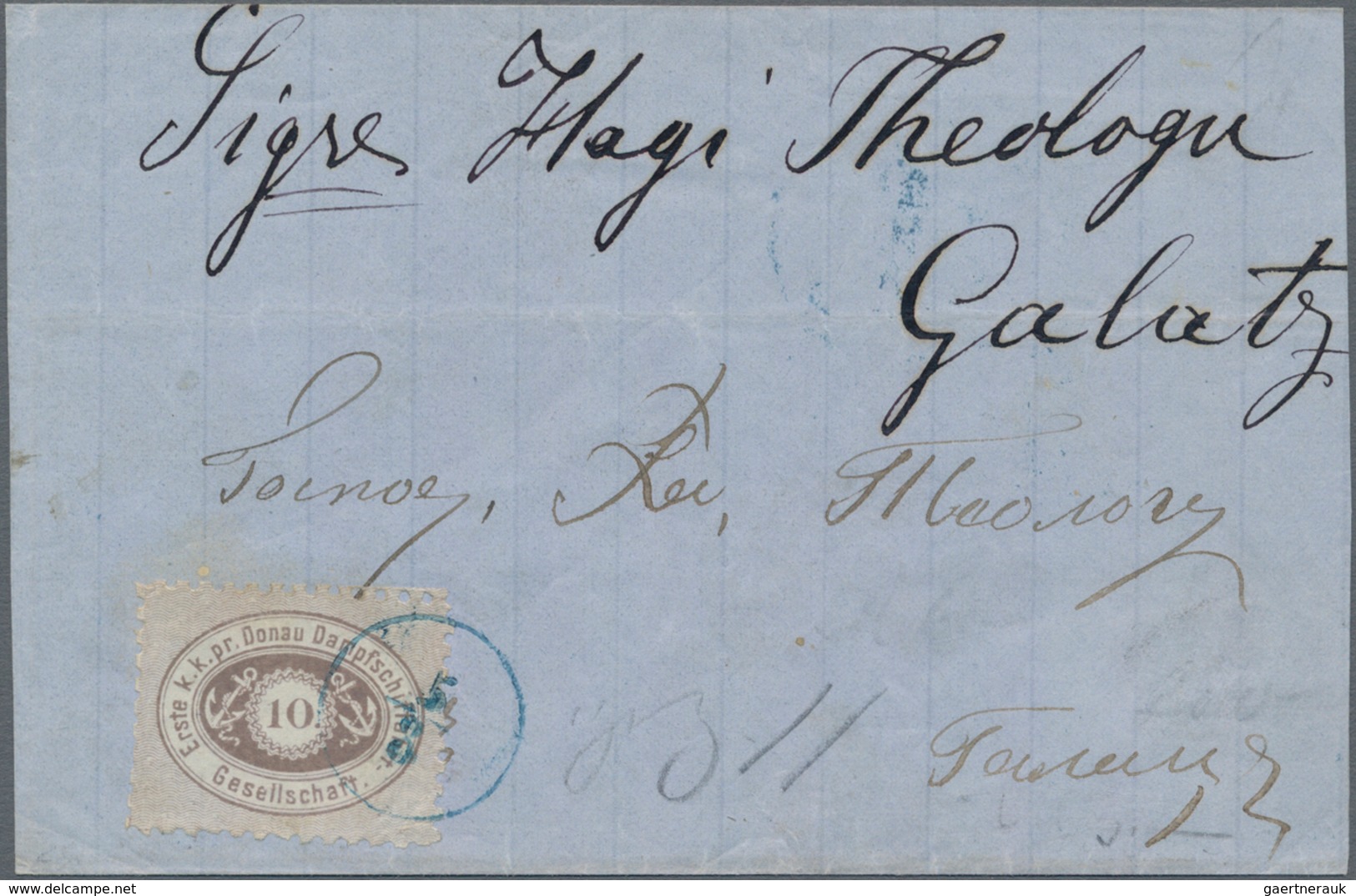 Österreich - Donau-Dampfschifffahrtsgesellschaft: GALATZ, 1866, 10 Kr. Lila Mit Blauem Ekr. "5/8" Au - Sonstige & Ohne Zuordnung