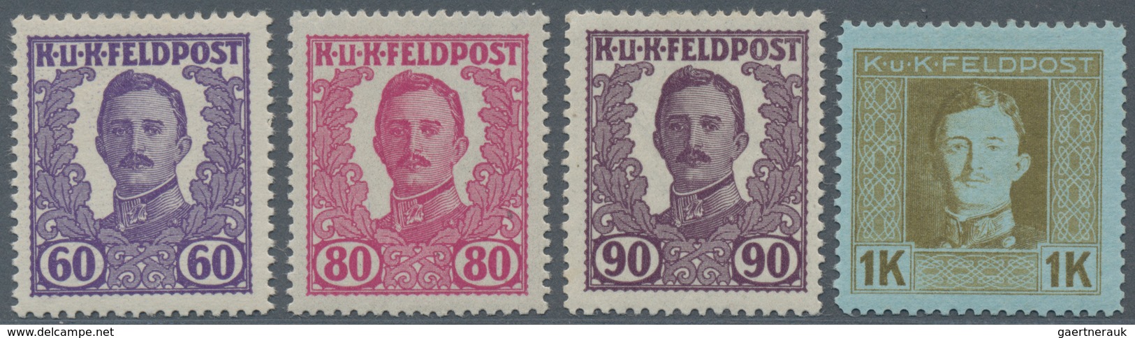 Österreichisch-Ungarische Feldpost - Allgemeine Ausgabe: 1918, 1 H Grün Bis 1 K Oliv Auf Grünlich Kp - Other & Unclassified