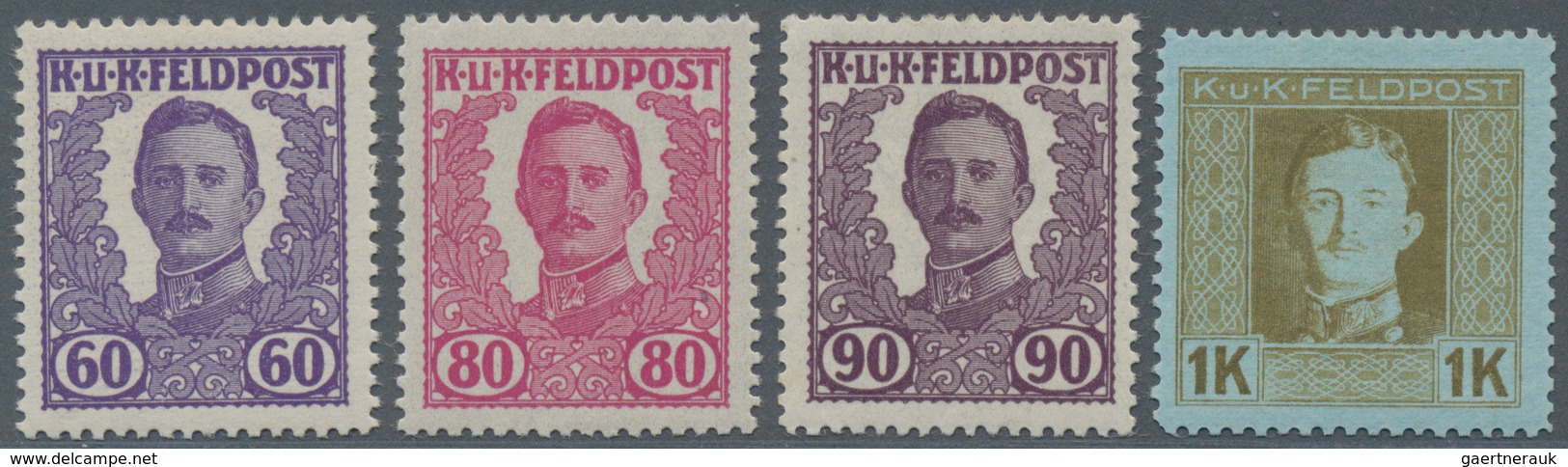 Österreichisch-Ungarische Feldpost - Allgemeine Ausgabe: 1918, 1 H Grün Bis 1 K Oliv Auf Grünlich Kp - Sonstige & Ohne Zuordnung