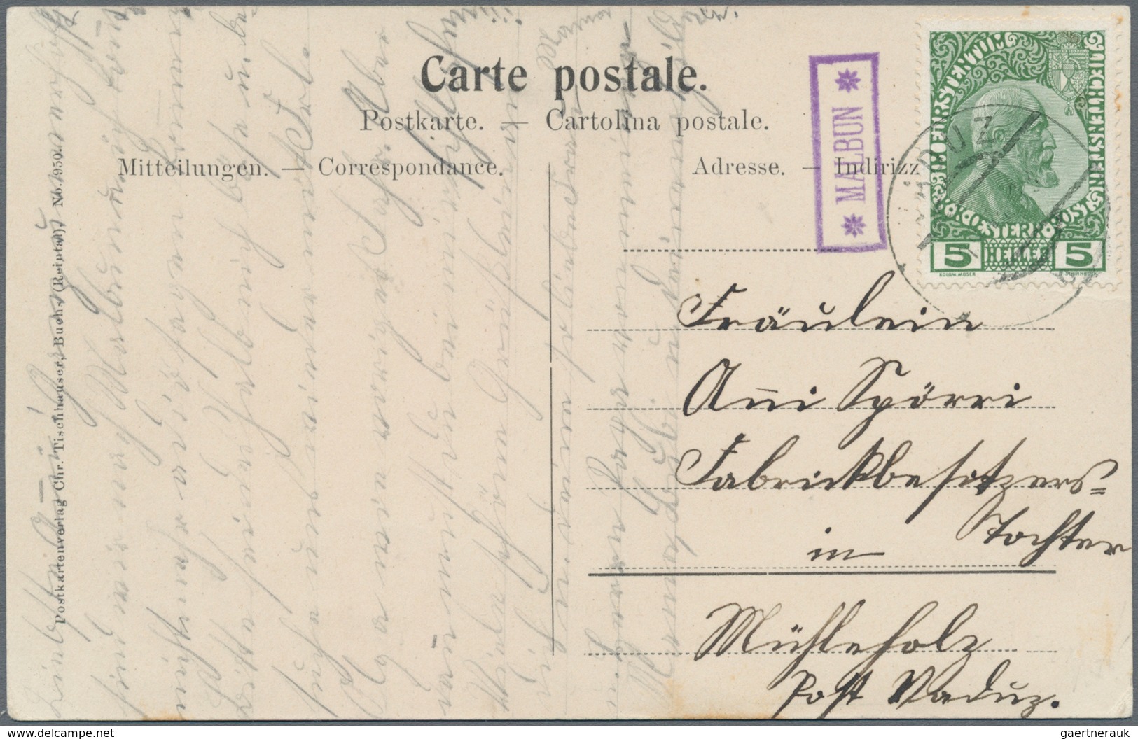 Österreich - Verwendung In Liechtenstein: 1912, Postablagestempel *MALBUN* Als Nebenstempel Auf Prac - Sonstige & Ohne Zuordnung