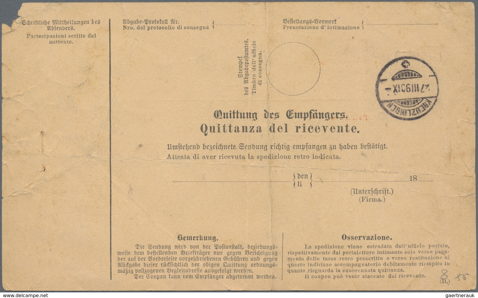 Österreich - Verwendung In Liechtenstein: 1888, Postbegleitadresse Dt.-ital.-Text (Mittelbug Und Div - Other & Unclassified