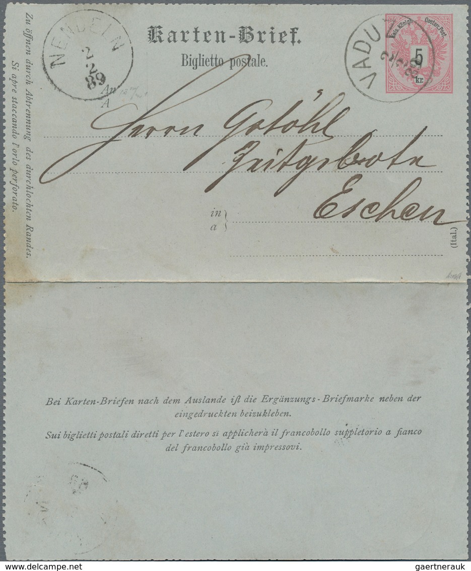 Österreich - Verwendung In Liechtenstein: 1889, Ganzsachen-Kartenbrief 5 Kr. Doppeladler Von Vaduz N - Other & Unclassified