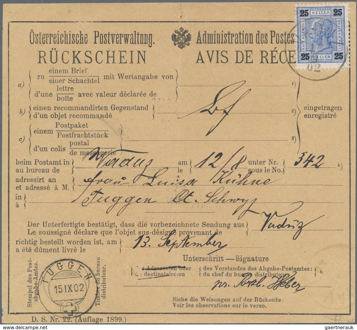 Österreich - Verwendung In Liechtenstein: 1902, 25 H. Ultramarin Kaiserkopf Nach Links Mit Lack Auf - Sonstige & Ohne Zuordnung